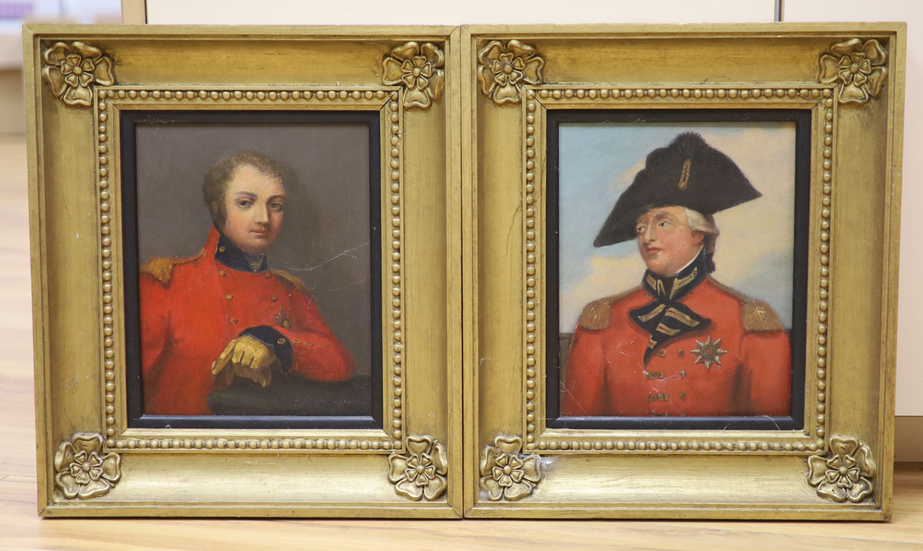 19th century English School, pair of oils on canvas, portraits of army officers 24 x 19 cm.